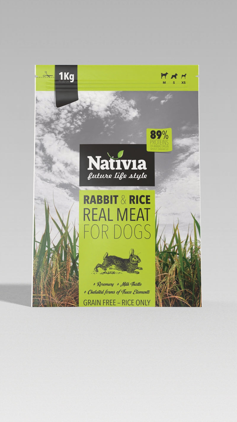 NATIVIA Granule pro psy REAL MEAT – Králík a rýže