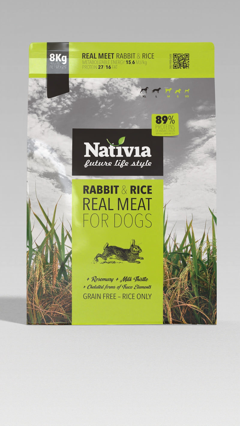 NATIVIA Granule pro psy REAL MEAT – Králík a rýže